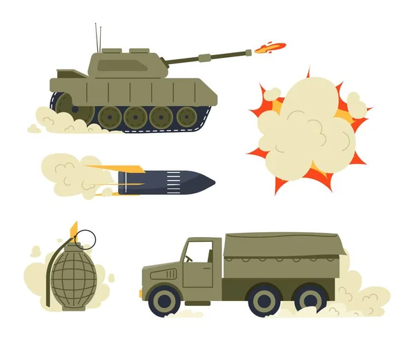Militär Utrustning Inställd Insamling Grafiska Element För Webbplats Raket Granat — Stock vektor