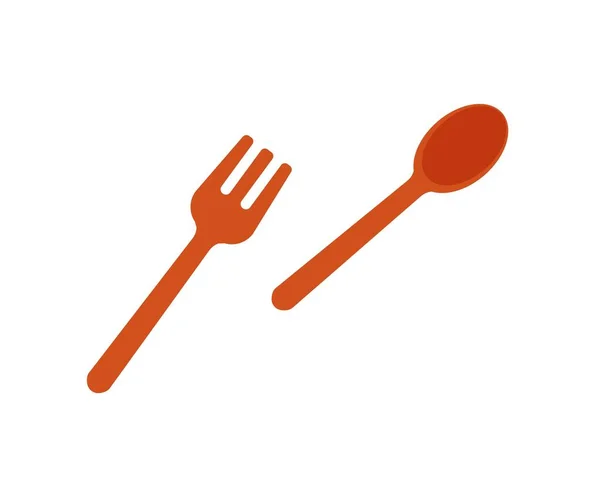 赤いフォークとスプーン ピクニックのためのプラスチック器具 ソーシャルネットワークやメッセンジャーのステッカー 台所用食品在庫 子供は概念を食べる 漫画フラットベクトルイラスト — ストックベクタ
