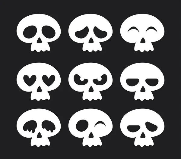 Jolis Crânes Autocollant Médias Sociaux Pour Halloween Jour Des Morts — Image vectorielle