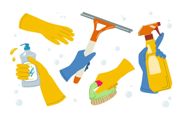 Χέρια Λαστιχένια Γάντια Καθαρισμός Διαμερίσματος Καθαριότητα Και Υγιεινή Συλλογή Χεριών — Διανυσματικό Αρχείο