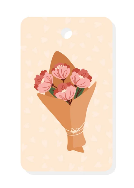 Étiquette Saint Valentin Avec Des Fleurs Bouquet Roses Belles Fleurs — Image vectorielle