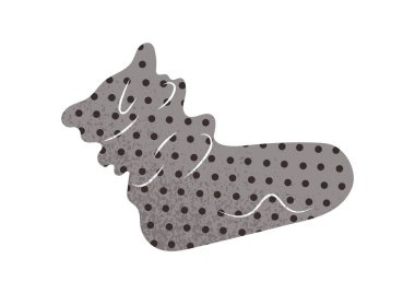 Gri şık çorap. Sonbahar ve kış mevsimlerinde siyah noktalarda suç ortağı. Sosyal ağlar ve kuryeler için etiket. Örgü ve yün bir nesne. Çizgi film düz vektör çizimi