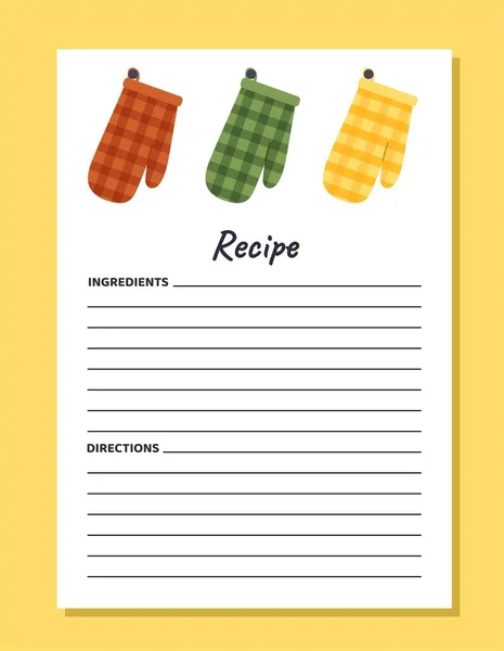 Koken Notitie Concept Plaats Recept Ingrediënten Instructies Schrijven Papieren Blad — Stockvector