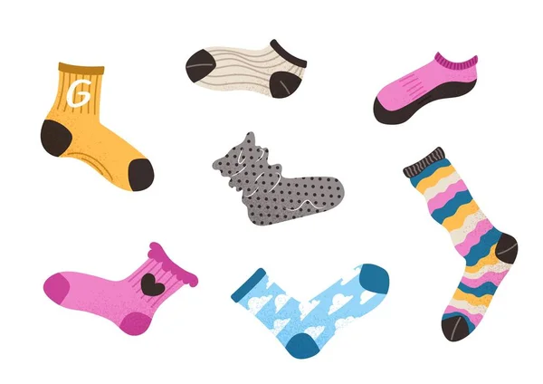 Набір Стильних Шкарпеток Колекція Різнокольорових Елементів Теплого Одягу Вовняних Аксесуарів — стоковий вектор