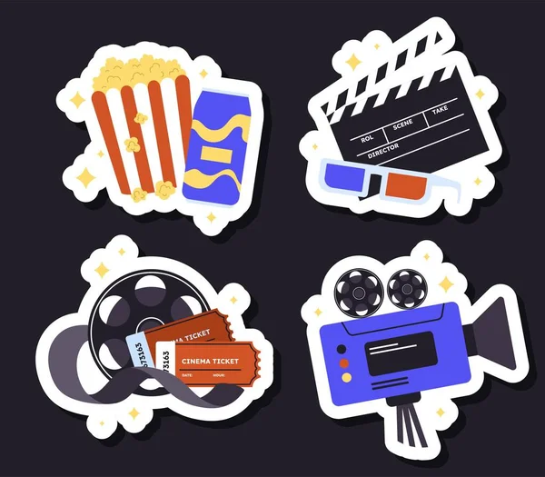 Kino Sticker Set Vorhanden Sammlung Von Grafischen Elementen Für Die — Stockvektor