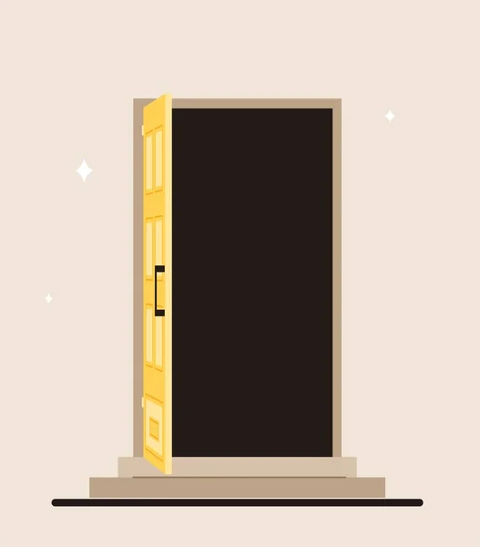 Otevřít Koncept Žlutých Dveří Odemčený Vchod Východ Plakát Nebo Banner — Stockový vektor