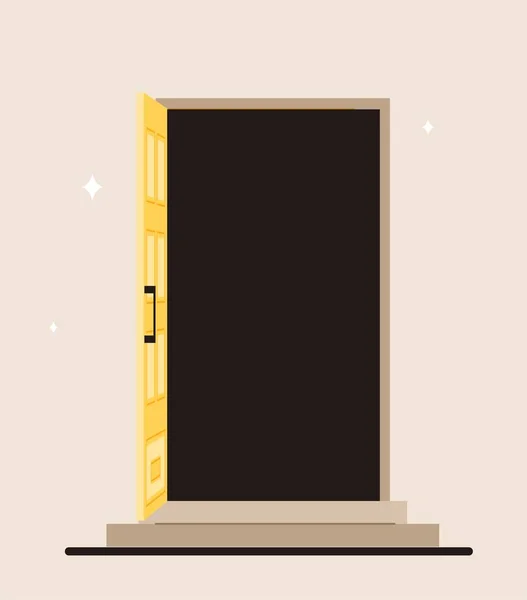 Konzept Der Offenen Gelben Tür Ausgang Und Außen Fassade Des — Stockvektor