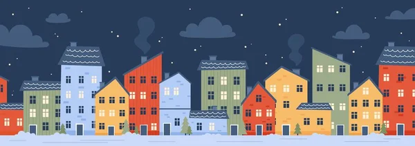 Νυχτερινή Πόλη Αστική Αρχιτεκτονική Χειμερινό Τοπίο Αφίσα Banner Για Την — Διανυσματικό Αρχείο