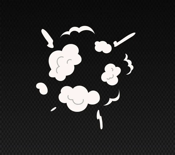 爆発効果の概念 白い雲がセット 破壊と攻撃 コピースペースで爆発からスモッグや火災 透明背景に隔離された漫画のフラットベクトルイラスト — ストックベクタ
