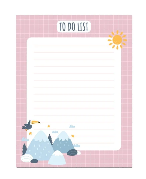 Página Cuaderno Para Niños Con Montaña Planificador Lista Tareas Organizador — Vector de stock