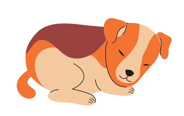 かわいい家畜だ 美しい小さな新生児の子犬が横になって眠っているステッカー 斑点のある髪の幼児犬 愛らしいペット 白い背景に孤立した漫画のフラットベクトルイラスト — ストックベクタ