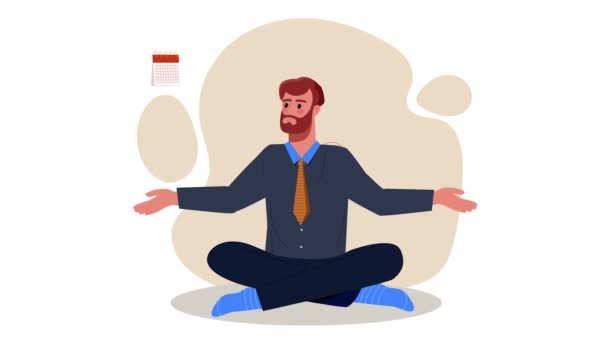 自己規律ビデオの概念 男性起業家の移動はハスの位置に座ってタスクを実行します 生産性 効率性 時間管理 やる気と志 フラットグラフィックアニメーション漫画 — ストック動画