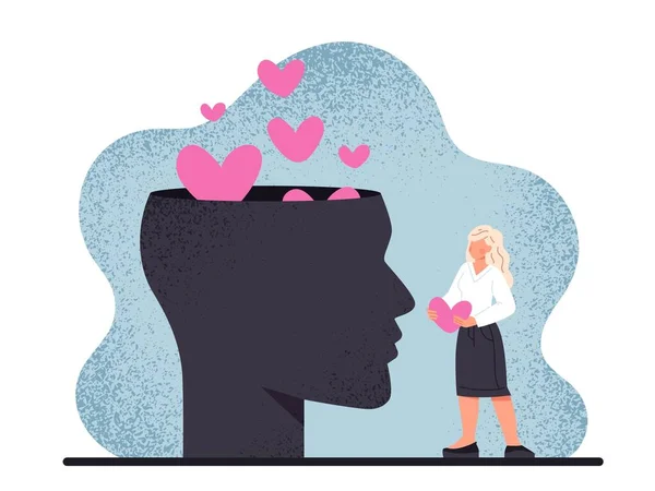 Woman Head Silhouette Young Girl Holds Heart Her Hands Mindfulness — Stock Vector