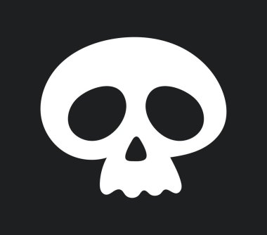 Şirin beyaz kafatası ikonu. Meksika gelenekleri ve kültürü. Cadılar Bayramı, Dia de los Muertos ve Ölüler Günü. İskelet kafa. Amblem, logo ve rozet. Çizgi film düz vektör çizimi