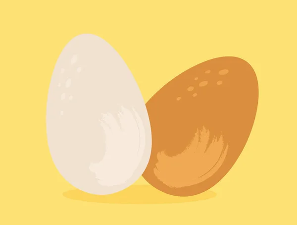 鸡蛋集 天然和有机产品 健康的营养 早餐或晚餐 复活节贺卡的设计元素 在黄色背景上孤立的卡通平面矢量图解 — 图库矢量图片