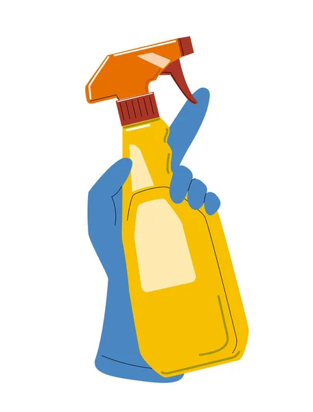 ゴム手袋で手 女性は洗浄剤とスプレーで手 衛生的で清潔 テンプレート レイアウト モックアップ 保護ラテックス衣類 漫画フラットベクトルイラスト — ストックベクタ