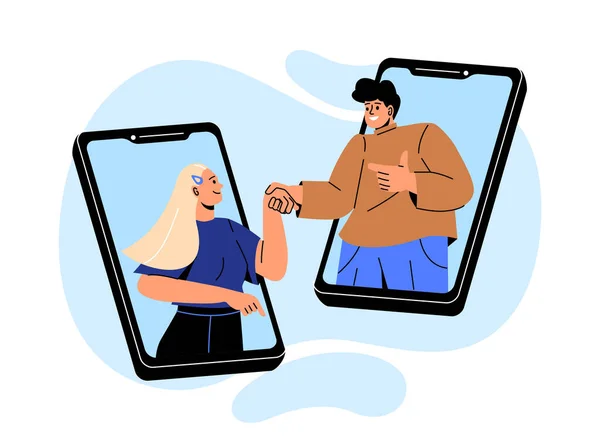 Menschen Telefon Mobile Anwendung Für Romantische Fernbeziehungen Kommunikation Und Interaktion — Stockvektor