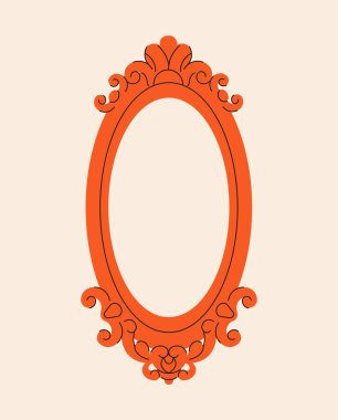 Kırmızı vintage çerçeveli. Oval fotoğraf ya da resim, resim dekorasyonu. Sınır ya da desen, süs. Şablon, yerleşim ve modelleme. Bej arkaplanda izole edilmiş doğrusal düz vektör çizimi