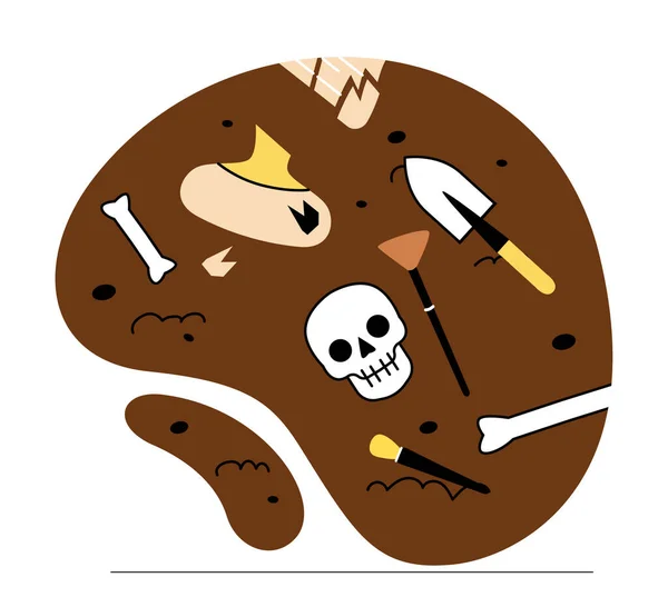 Conceito Escavação Arqueológica Crânios Ferramentas Arqueólogos Exploradores História Paleontrologia Crânio —  Vetores de Stock