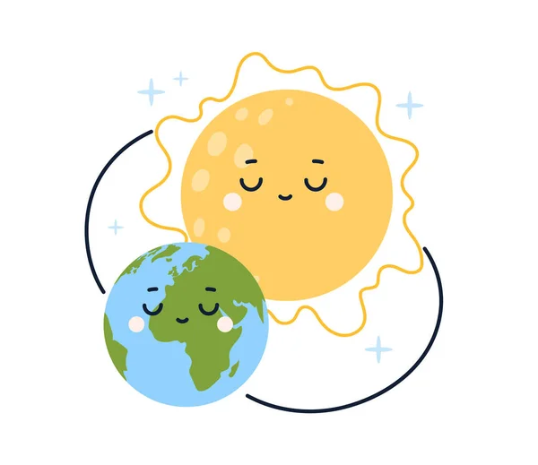 地球和太阳的概念 占星术和天文学 银河和宇宙 太阳系 儿童教育材料 在白色背景上孤立的卡通平面矢量图解 — 图库矢量图片