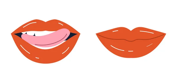 Conjunto Conceito Lábios Boca Sexual Com Língua Estética Elegância Romance — Vetor de Stock