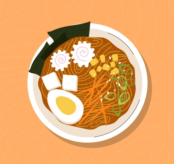 Ramen Vue Dessus Cuisine Asiatique Traditionnelle Cuisine Japonaise Coréenne Menu — Image vectorielle