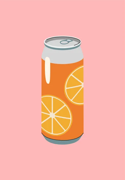 Concept Boisson Orange Rétro Étain Aluminium Récipient Avec Soda Jus — Image vectorielle