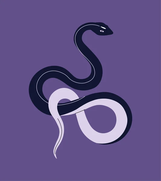异端蛇的概念 神秘主义和神秘主义 幻想和想象 社交网络和信使的贴纸 在紫色背景上孤立的卡通平面矢量图解 — 图库矢量图片