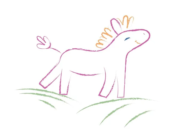 Horse Childrens Drawing Purple Minimalistic Animal Silhouette Art Creativity Education — Stock Vector
