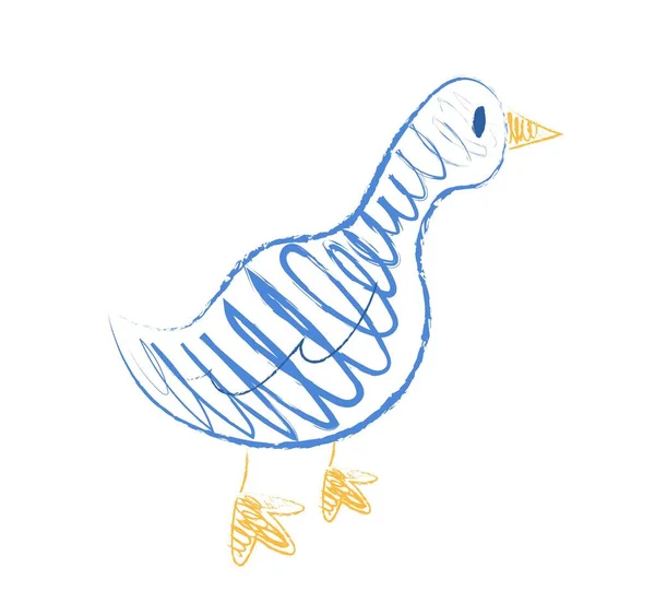 Dibujo Niños Ganso Adorable Boceto Pájaro Creatividad Arte Dibujo Lápices — Vector de stock