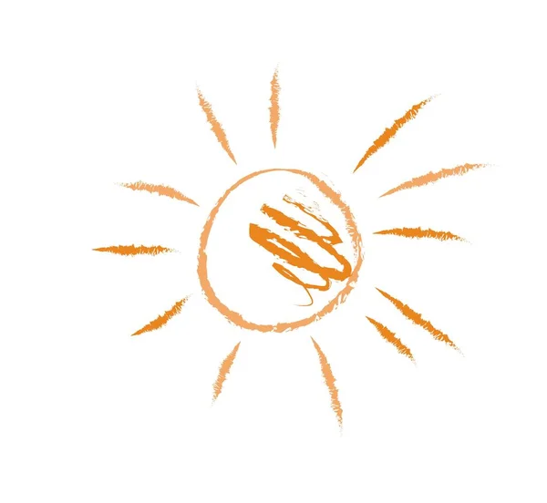 Солнечные Детские Рисунки Символ Летнего Сезона Теплая Погода Оранжевый Круг — стоковый вектор