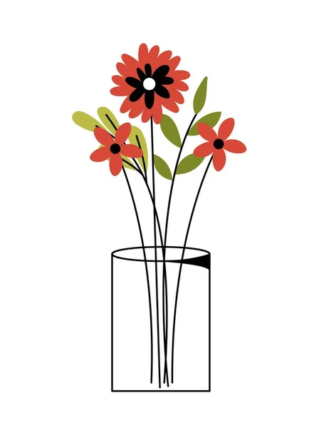 Jarrón Con Concepto Flores Vidrio Con Plantas Rojas Estética Elegancia — Vector de stock
