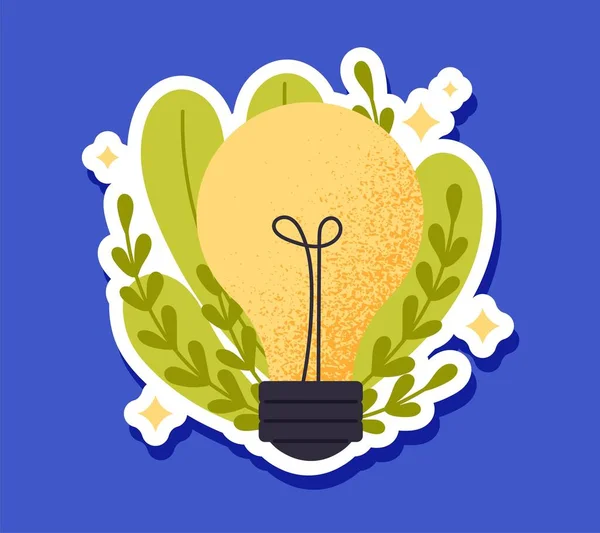 Sticker Énergie Jour Terre Ampoule Avec Feuillage Branches Végétales Sources — Image vectorielle