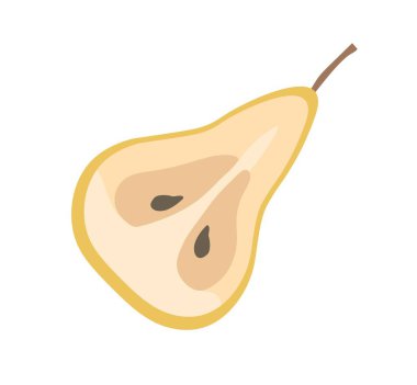 Kahvaltı armut dilimi konsepti. Sulu doğal ve organik ürün. Vitaminli faydalı meyve. Düzgün beslenme ve vejetaryen diyeti. Çizgi film düz vektör çizimi beyaz arkaplanda izole edildi