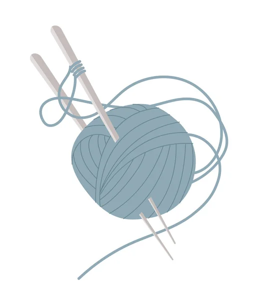 用针头概念编织蓝球 生产服装用的棉或纺织品 车间的助理库存或女裁缝 在白色背景上孤立的卡通平面矢量图解 — 图库矢量图片