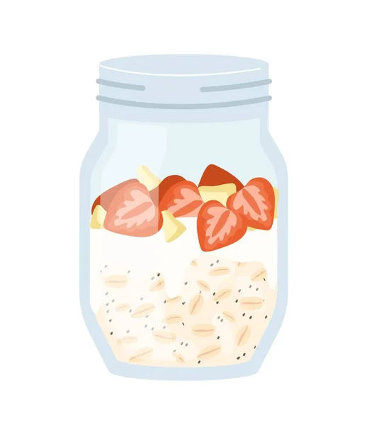 Haferflockenmilchbrei Glaskonzept Traditionelles Frühstück Morgen Mit Erdbeeren Gesunde Vegetarische Ernährung — Stockvektor