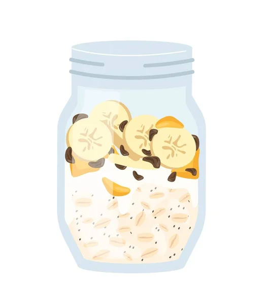 Χυμός Γάλακτος Βρώμης Γυάλινη Ιδέα Παραδοσιακό Πρωινό Μπανάνα Αφίσα Πανό — Διανυσματικό Αρχείο