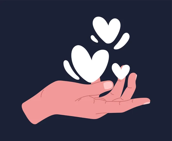 Hand Holding White Hearts Concept Charity Generosity Kindness Activist Volunteer — Stock Vector
