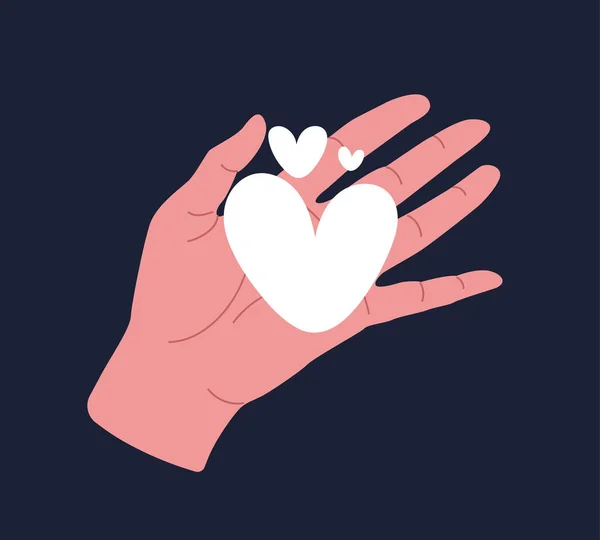 Hand Håller Vita Hjärtan Koncept Kärlek Och Romantik Present Till — Stock vektor