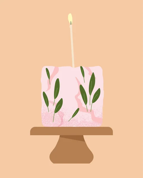 Симпатичный Розовый Торт Тарелке Концепции Десерт Деликатес Сладкая Мука Домашняя — стоковый вектор