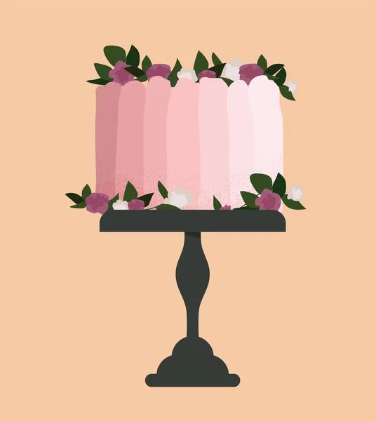 Симпатичный Розовый Торт Тарелке Концепции Десерт Деликатес Домашняя Еда Пекарня — стоковый вектор
