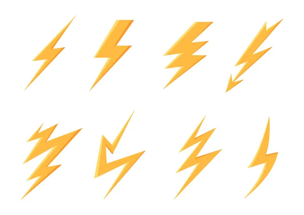 Gele Bliksem Pictogrammen Ingesteld Waarschuwingssymbolen Gevaar Alarm Elektriciteit Spanning Stroom — Stockvector