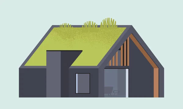现代村舍建筑概念 房地产和私人财产 现代建筑和机械错误 关于大自然的汤斯豪斯在蓝色背景上孤立的卡通平面矢量图解 — 图库矢量图片