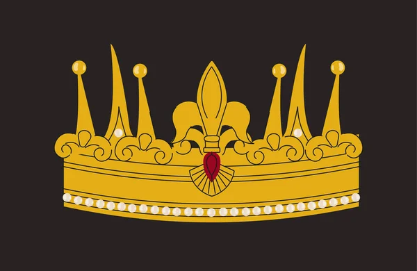 黄金豪华皇家王冠的概念 Diadem和Tiara 古老的力量和力量的象征 王国和君主政体 海报或横幅 在黑色背景上孤立的卡通平面矢量图解 — 图库矢量图片