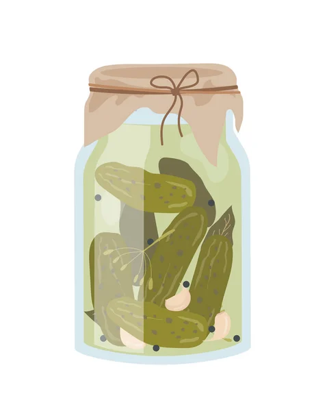 Cucumbers Glass Jar Concept Vegetables Container Salt Liquid Conservation Poster — Stock Vector