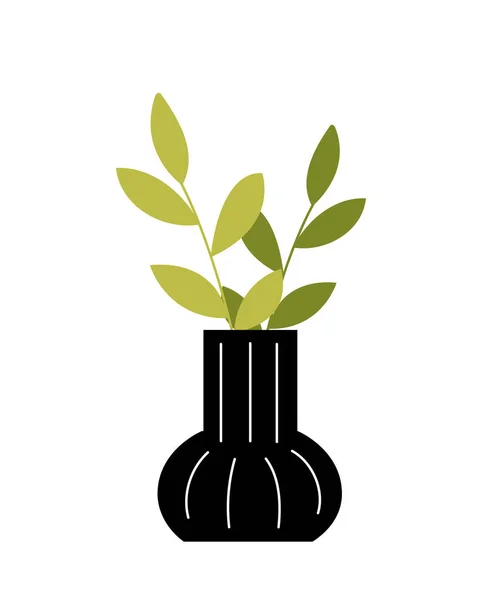 Jardin Botanique Concept Pot Fleurs Noir Vase Avec Fleur Plante — Image vectorielle