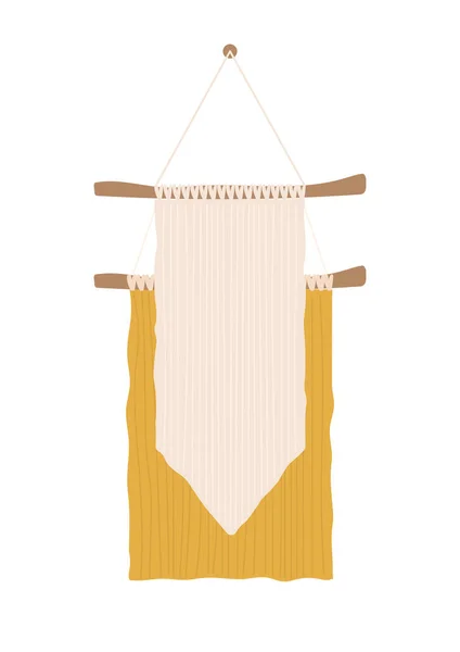 Handcrafted Macrame Pendant Concept White Orange Flags Wooden Planks Handmade — Stock Vector