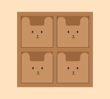 Bebek odası dolabı konsepti. Rahatlık ve rahatlık. Oyun odası için mobilya. Dekor ve iç mekan elementi. Şablon ve maket. Çizgi film düz vektör çizimi bej arkaplanda izole edildi