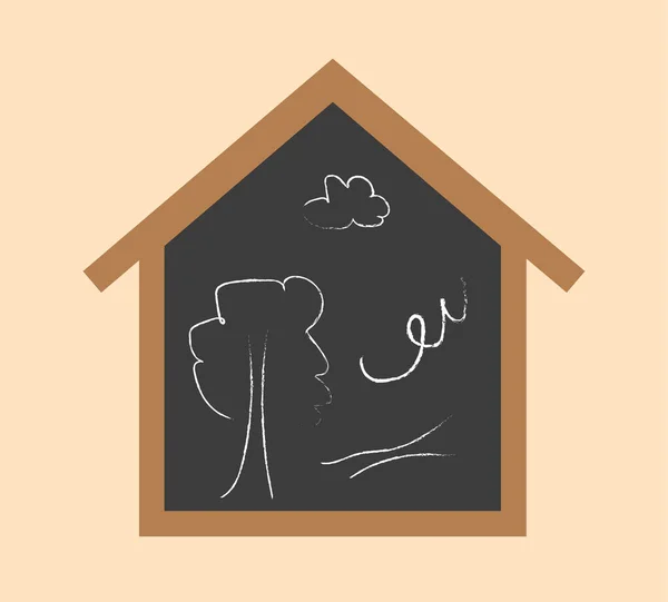 Концепция Домашней Доски Детской Комнате Минималистические Меловые Рисунки Деревьев Облаков — стоковый вектор
