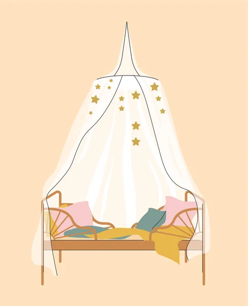 Nursery Room Crib Concept Comfort Coziness Furniture Element Decor Interior — Stock Vector